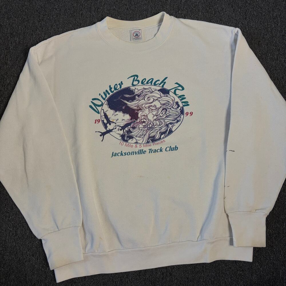 Vintage Y2k 1999 Winter Beach Run Jacksonville Florida Track Club Crewneck L